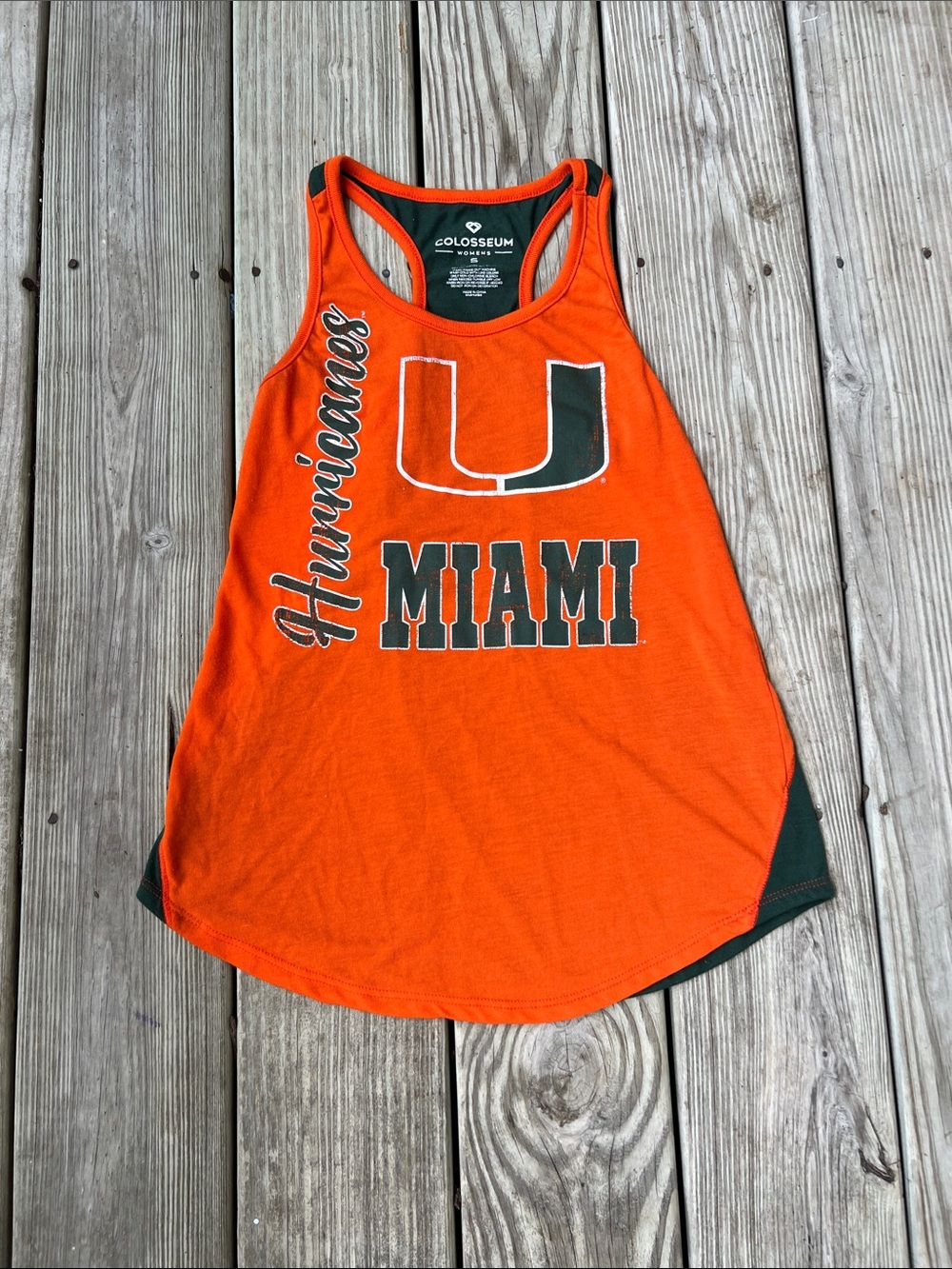 Colosseum Miami Hurricanes Women's Orange Racerback Tank with Green Accents